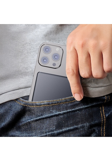 Lenyes Pw037d Ultra İnce Dijital Led Ekranlı Wireless Kablosuz Powerbank 5000mah Gri