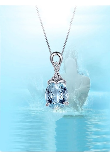 Brezza Lusso Jewelry Gümüş Deniz Mavisi Zirkon Taşlı Damla Kadın Kolye 45 CM