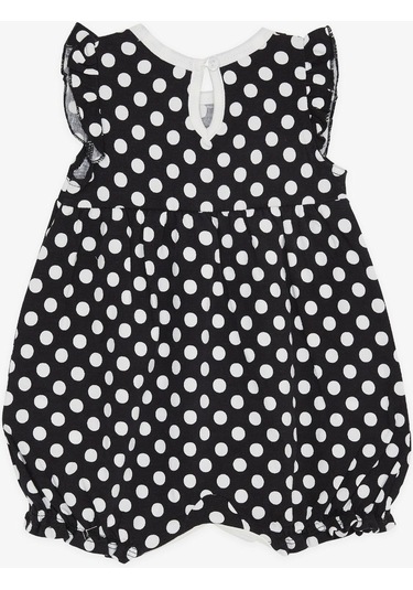 Breeze Kız Bebek Kısa Tulum Puantiyeli Fiyonklu 4 Ay-1.5 Yaş, Siyah-Siyah