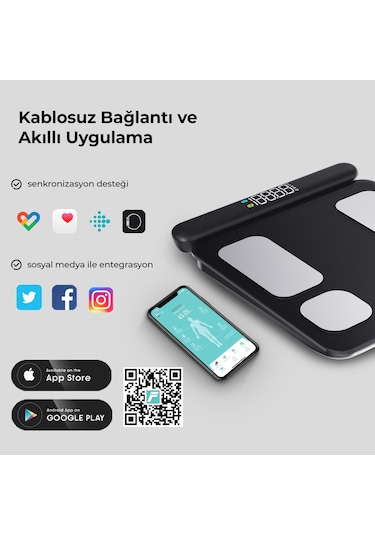 Fabcio Fitsmart Pro Bloetooth 8 Elektrotlu Çok Fonksiyonlu Yağ Ölçer Akıllı Baskül