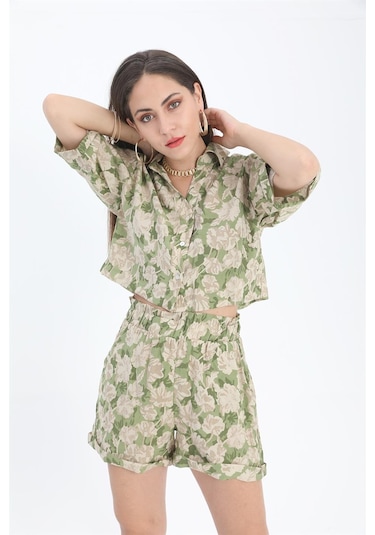 Gömlek Baskılı Kolu Duble Katlamalı - Yeşil-yeşil Yeşil