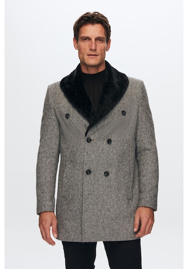 Ds Damat Regular Fit Gri Yakası Çıkartılabilir Kürklü Kaban 9HF08ORT10004 Gri