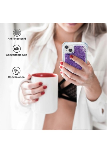 İphone Uyumlu 15 Quicksand Glitter Pullar Telefon Kılıfı Tpu Düşmeye Dayanıklı Arka Kapak - Mor