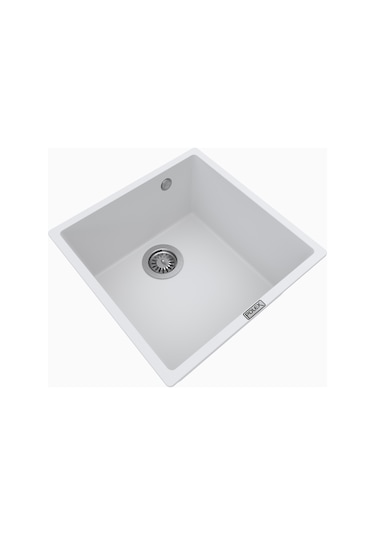 Polex Cristalüx Granit Evye P-X40 Beyaz Tezgah Altı Ve Tezgah Üstü Kare Mutfak Evyesi 53.8x44 CM