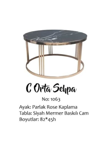 Brc Orta Sehpa C 1063 Model Mermer Siyah Temper Cam Metal Transmi