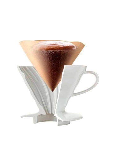 Güral Porselen Porselen V60 Filtre Kahve Demleme Fincanı Dripper Beyaz