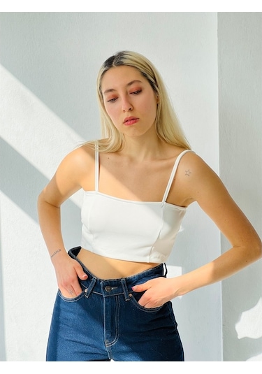 Retrobird Crop Üst Kadın Ekru