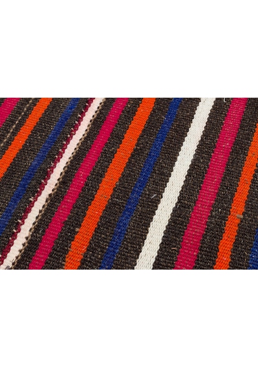 Beyaz Kirmizi Çizgili Siyah Kilim Paspas