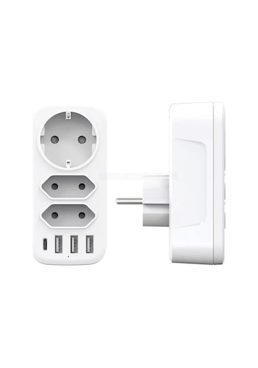 7'si 1 Arada Çoklu Priz, Usb Priz, Type-c + 3 Usb'li Çoklu Priz, 0