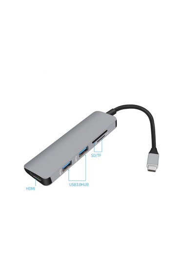 Smartgift 5 Port USB Hub Type-C girişli HDMI Çoklayıcı Adaptör Gri