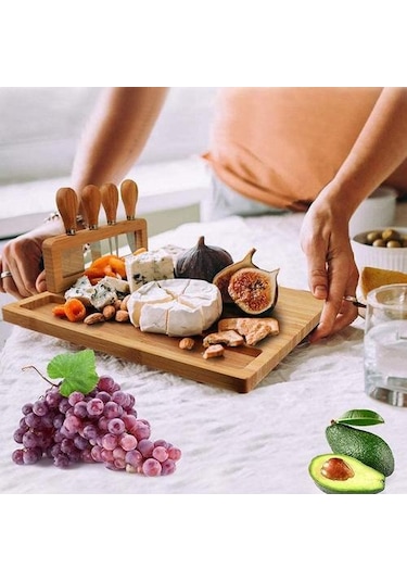 1pcs Bambu Peynir Tahtası Set Pişmiş Gıda Tabağı Et Tahtası Peynir Kesme Tahtası Parti Mutfak Gereçleri Kesme Tahtası Kesim Doğrama Blokları Ahşap