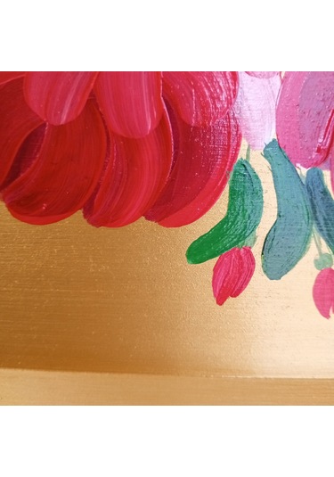 Altın Varaklı El Boyaması Gül Desenli Ahşap Nişan/sunum Tepsisi Altın