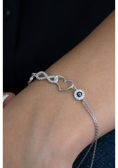 Kalbe Bağlı Sonsuzluk Kadın Gümüş Bileklik Wsb56