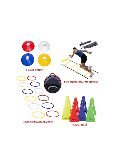 Avessa Antrenman Seti 29 Parça Çanak 8'li Huni 8'li Koordinasyon Çemberi 12'li Ant Merdiveni 1 Adet Çok Renkli