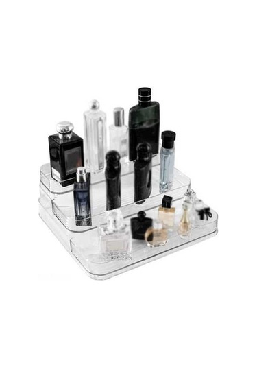 Novahub Şık Akrilik 3 Katlı Parfüm Organizatörü Modern Şeffaf Şeffaf