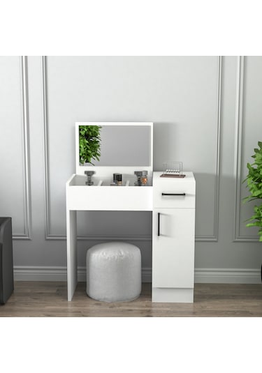 Arnetti İnci Aynalı Makyaj Masası Beyaz