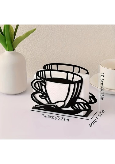 Xuweiwei Siyah Metal Peçete Tutucu - Kahve Fincanlı Dikey Masaüstü Mendil Klipsi Siyah