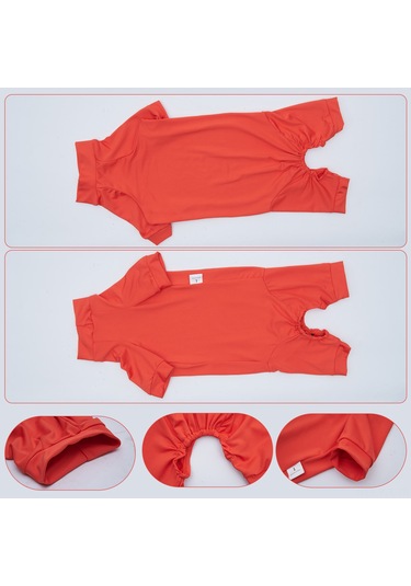 Geekyou Kedi Ameliyat Sonrası Kıyafeti - Dört Ayaklı, Yırtılmaz Dokuma, Yaraları Yalama Engeli - Turuncu, Beden L