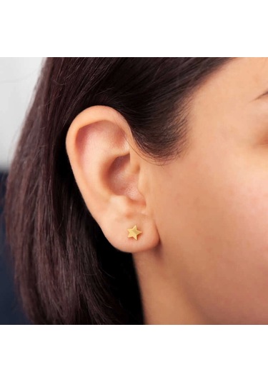 Gümüş Gold Yıldız Çivili Kadın Küpe Çok Renkli