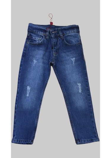 Erkek Çocuk Denim Mavi Tırtıklı Ligrasız Kot Pantolon Mavi