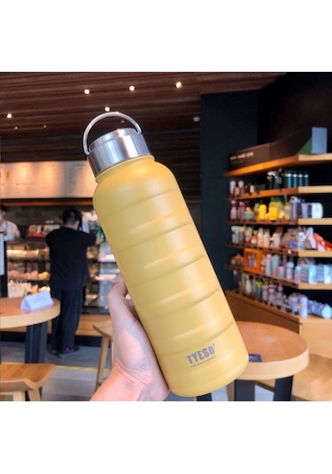 Paslanmaz Çelik Termos Su Şişesi 360ml Vakumlu Kapak Sarı İthal Ürün Sarı