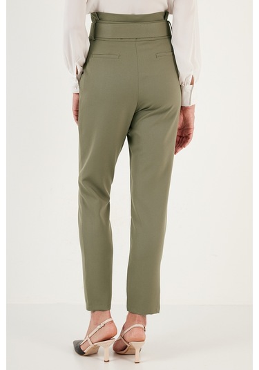 Lela Yüksek Bel Cepli Kemerli Regular Fit Kumaş Bayan Pantolon 611Pl04 Olive