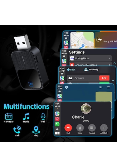Neevoyu K2 Kablosuz Carplay Ve Android Auto Adaptörü - Kablosuz Araç Entegre Sistemi Bağlantısı, Kolay Kurulum, Otomatik Yeniden Bağlanma