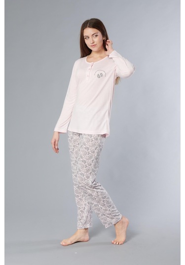 Uzun Kol Mevsimlik Pijama Takımı Viskon Alperi 790-63 Pembe