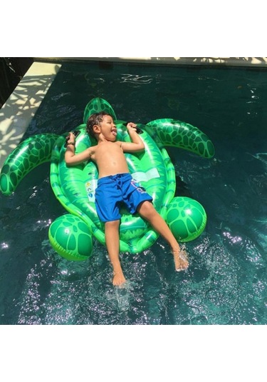 Küçük Kaplumbağa Figürlü Tırabzanlı Şişme Deniz Yatağı Çok Renkli