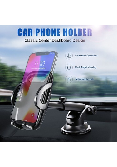 Youtek Sürekli Kilitleyen Çift Kullanimlı Araç Telefon Tutucu - Dashboard/sınıf Camı İçin, 65-105mm Genişlik, Çok Açı Görünüm, Siyah-gri Yxf155813