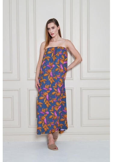 Kadın Straplez Astarlı Şifon Midi Yazlık Elbise 3753374 Pembe - Beyaz