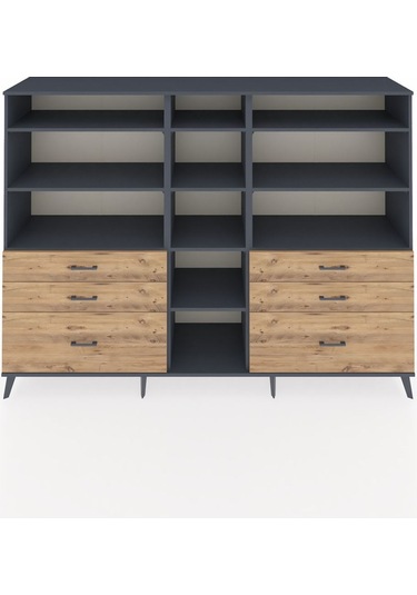 Hyperion Dolap 10 Raflı 6 Çekmeceli 220x44x163 Antrasit-antrasit Antrasit-antrasit/çam