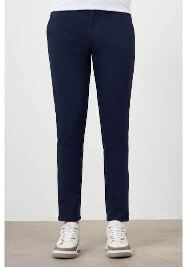 Morven Erkek Lacivert Yazlık Pileli Slim Fit Chino Pantolon Lacivert