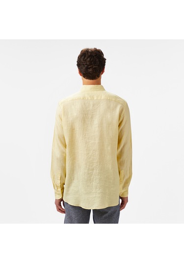 Nautica Erkek Sarı Classic Fit Keten Gömlek Düz W55101t Sarı
