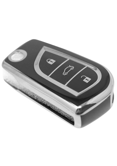 Toyota Corolla Auris Yaris Verso Avensis Aygo Hilux 3 Buton Nano Anahtar Kılıfı Siyah Gümüş