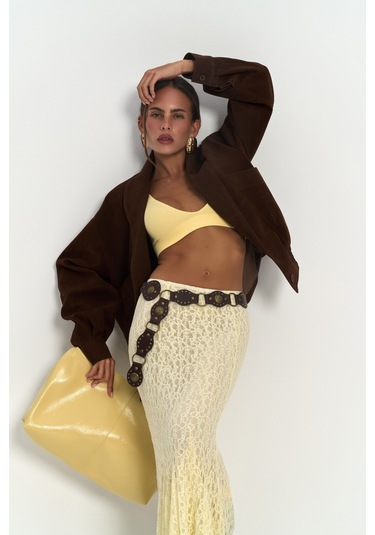 Veylia Uzun Sarı Dantel Etek