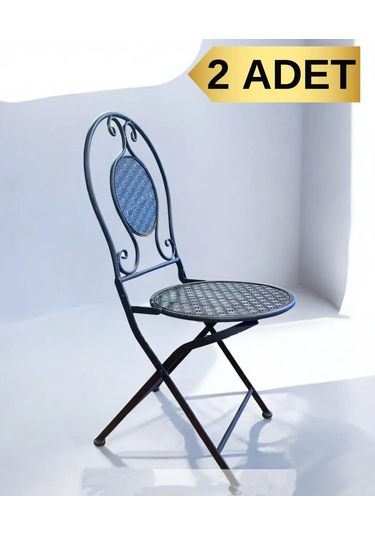 Ferforje Metal Açılır Katlanır Sandalye Bahçe Balkon Mutfak Sandalyesi Siyah 2 Adet Siyah