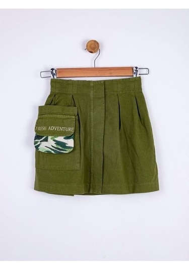 Kız Çocuk Cepli Tasarım Cep Detaylı Camping Etek-13361-yeşil Yeşil