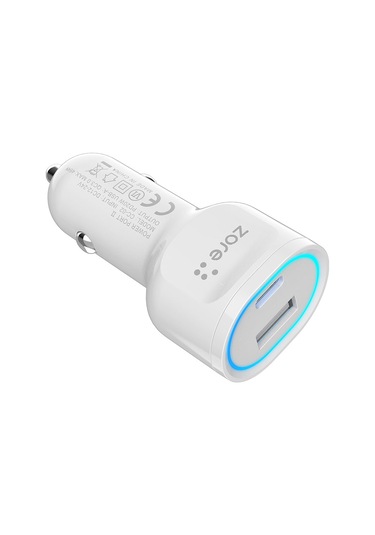 Biriva Home Cc-02 Hızlı Şarj Özellikli Led Işıklı Qc 3.0 Usb-a Ve Type-c Pd Araç Şarj Başlığı Pd 20w - Beya Beyaz