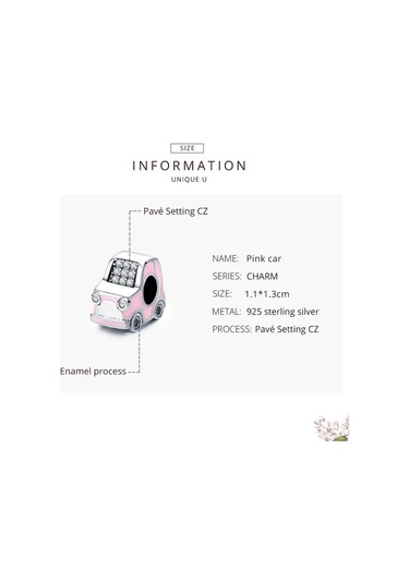 Wostu Güzel 100% 925 Ayar Gümüş Pembe Araba Boncuk Zirkonya Charm Fit Orijinal Bilezik Kolye Pembe