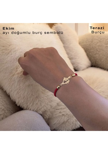 Archin Ekim Ayı Doğumlarına Kırmızı Örgülü 14 Ayar Altın Plakalı Minik Kuş Motifli Hediye Bileklik-363ay Ekim