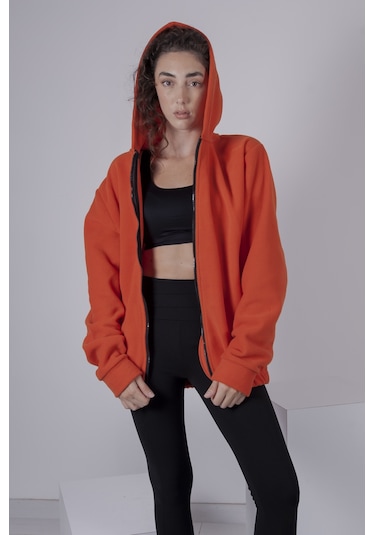 Kadın Erkek Fermuarlı Kapşonlu Polar Sweatshirt