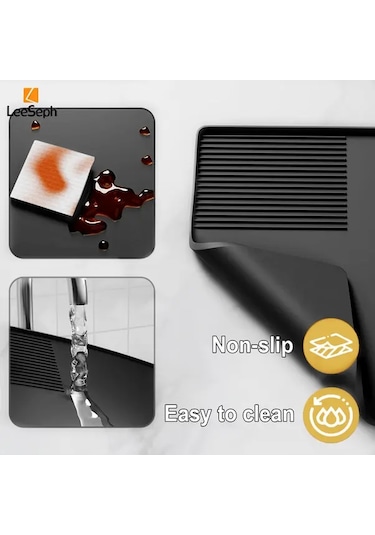 Elmpaly Leeseph Büyük Silikon Kahve Matı Kenarlı Siyah 23.62x15.75in Espresso Makinesi Paspası