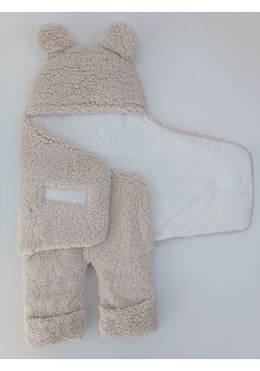 Bebek Dış Kundak Battaniyesi Welsoft Ekstra Uzun Kışlık Peluş Ayakları Açılabilen Uyku Tulumu 0-12ay Vizon