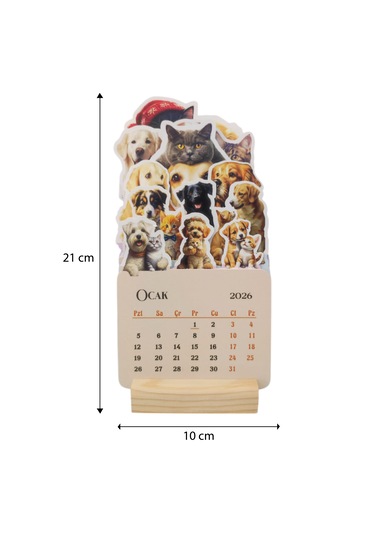 Yunus Copy 2026 Kedi Köpek Dostluğu Takvimi Ahşap Ayaklı Kedi Köpek Dostluğu Temalı Özel Tasarım Takvim