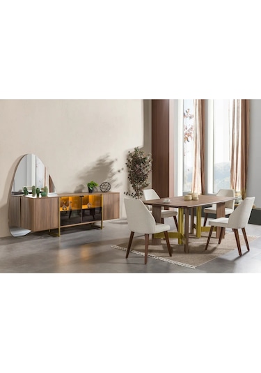 Torino Yemek Odası Takımı Yemek Masası + 4 Adet Sandalye Kahverengi