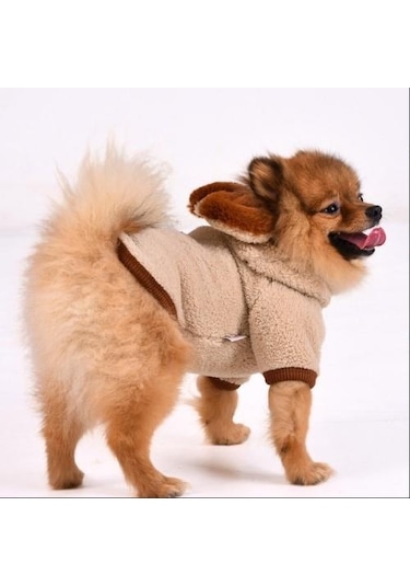 Gedyco Beige Premium Peluş Küçük Irk Köpek Sweatshirtü 2 - 8 Kg Arası Köpeklere Uygundur