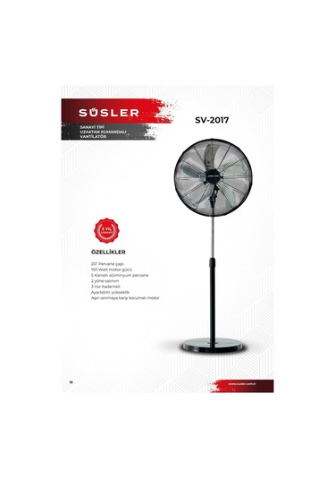 Süsler SV-2017 Sanayi Tipi Ayaklı Vantilatör