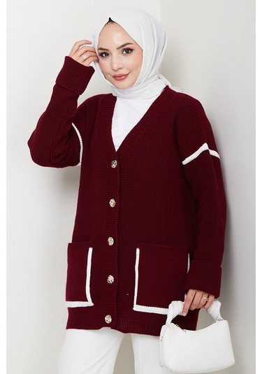İlge Düğmeli Triko Hırka 1597 - Bordo Bordo