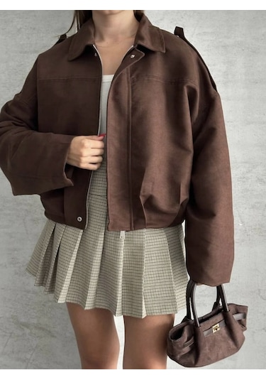 Prifaldi Zr Oversize Süet Bomber Ceket Kahverengı